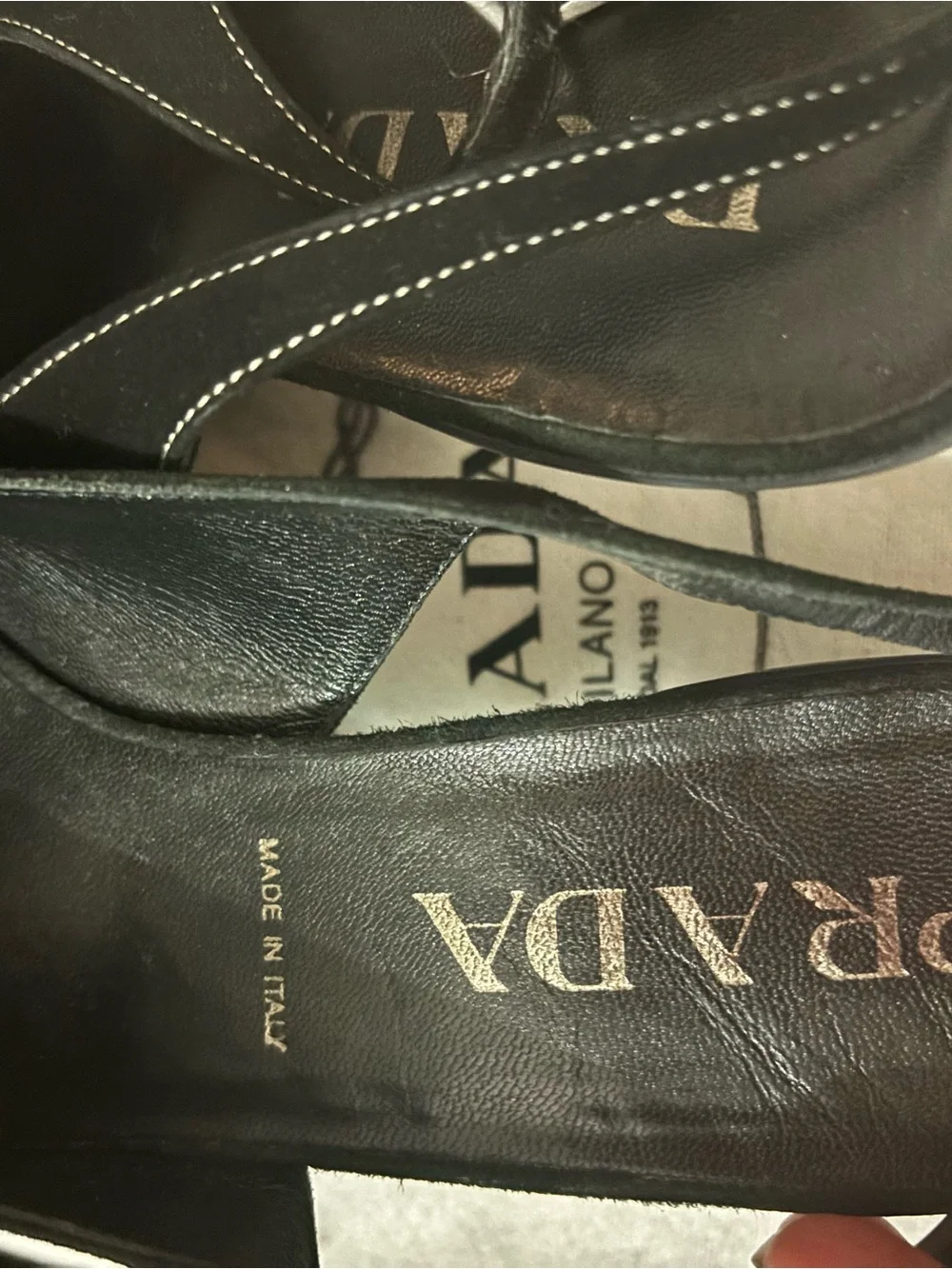 Vintage Prada Black Slingback Kitten Heels Contrast Stitch IT 38 - Picture 5 of 14
